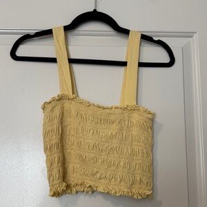 American Eagle Outfitters Pale Yellow Smocked Crop Tank Top